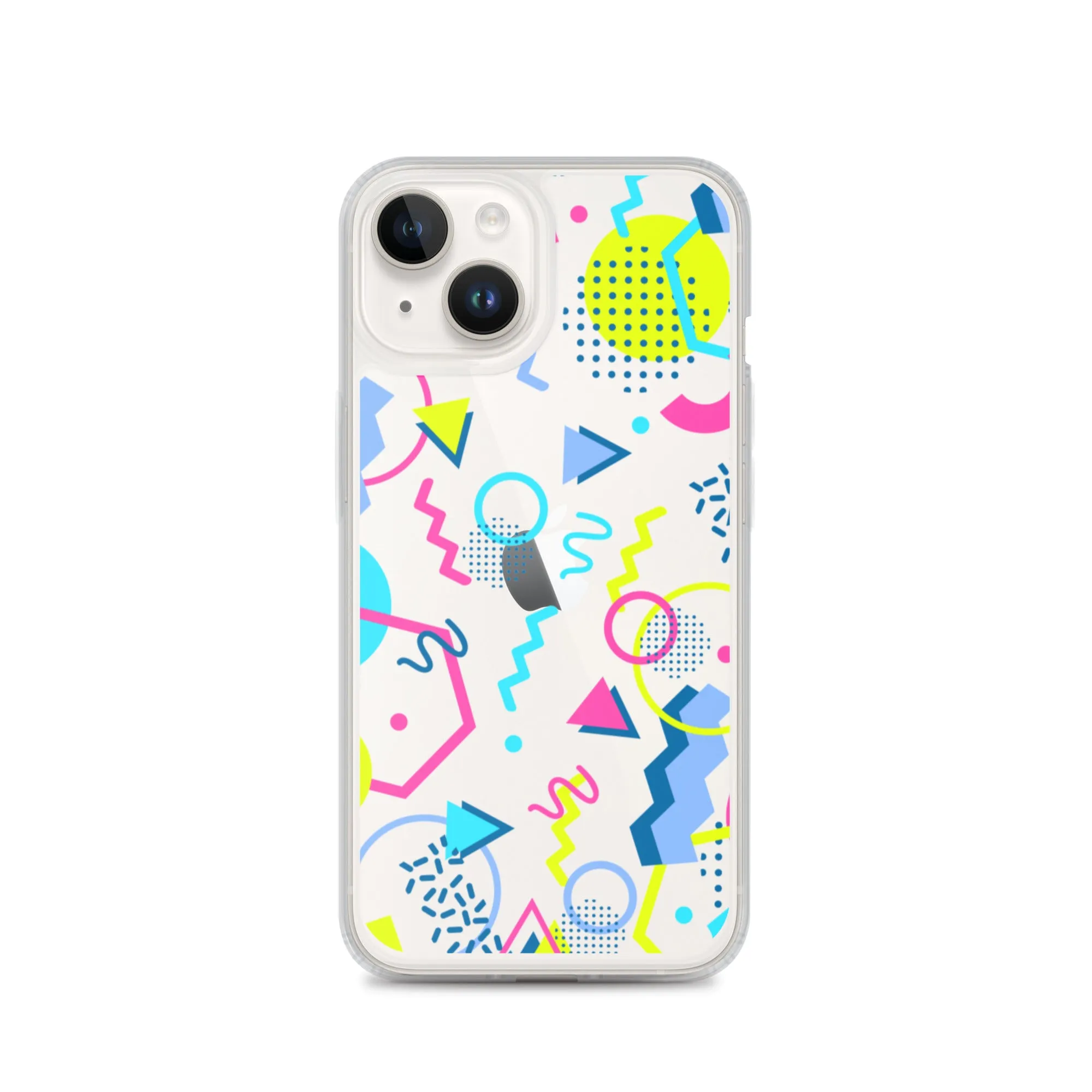 80s Geometric Colorful iPhone 15 14 13 12 Pro Max Clear Case, 1980s Pop Art Print Cute Aesthetic iPhone 11 Mini SE XS XR X 7 8 Cell Phone