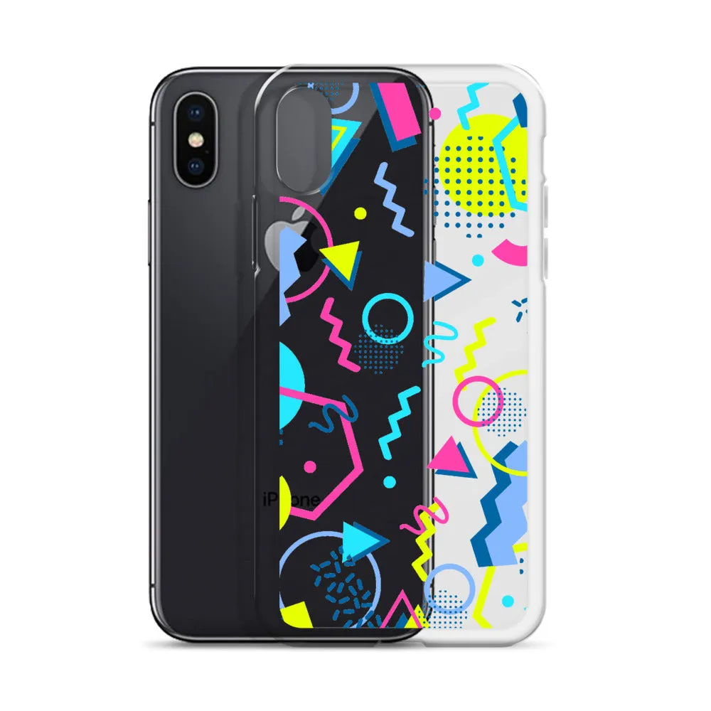 80s Geometric Colorful iPhone 15 14 13 12 Pro Max Clear Case, 1980s Pop Art Print Cute Aesthetic iPhone 11 Mini SE XS XR X 7 8 Cell Phone