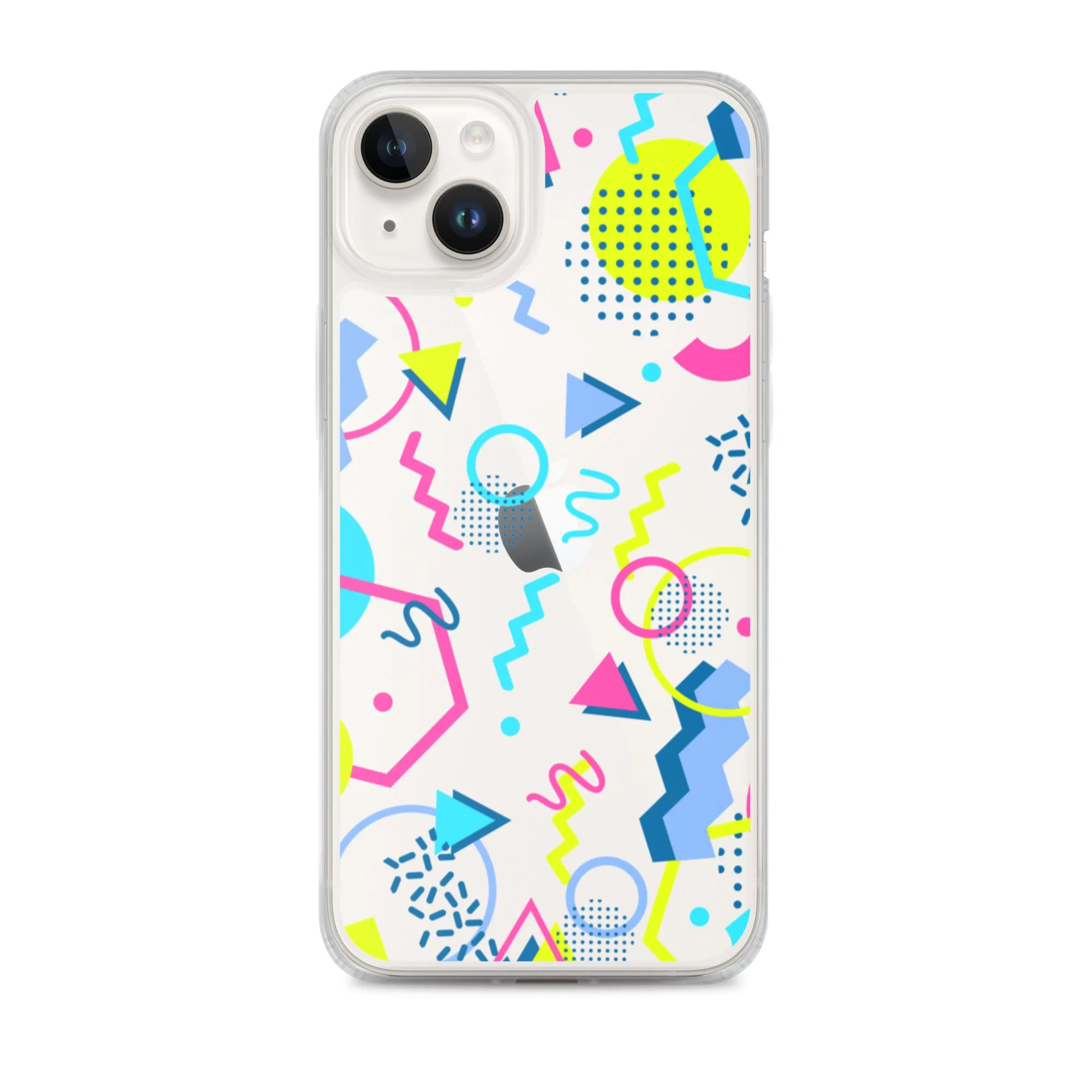 80s Geometric Colorful iPhone 15 14 13 12 Pro Max Clear Case, 1980s Pop Art Print Cute Aesthetic iPhone 11 Mini SE XS XR X 7 8 Cell Phone
