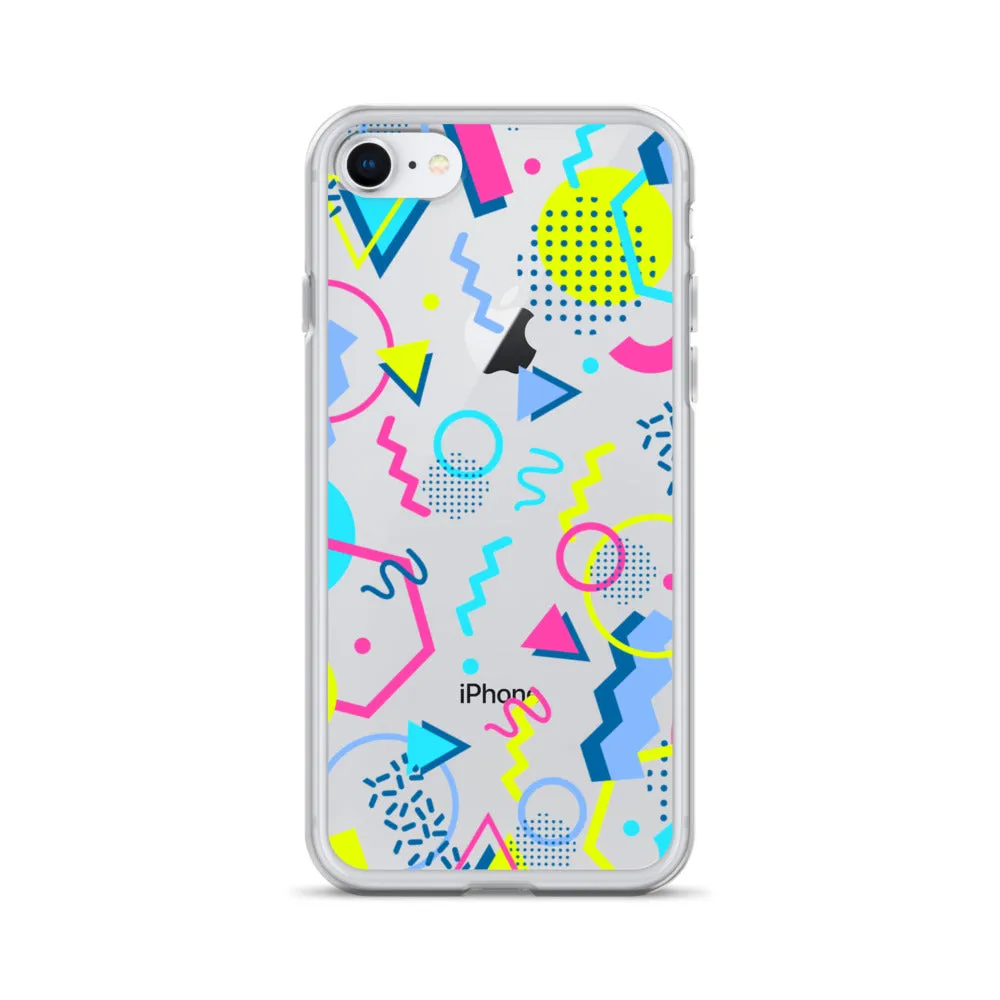 80s Geometric Colorful iPhone 15 14 13 12 Pro Max Clear Case, 1980s Pop Art Print Cute Aesthetic iPhone 11 Mini SE XS XR X 7 8 Cell Phone