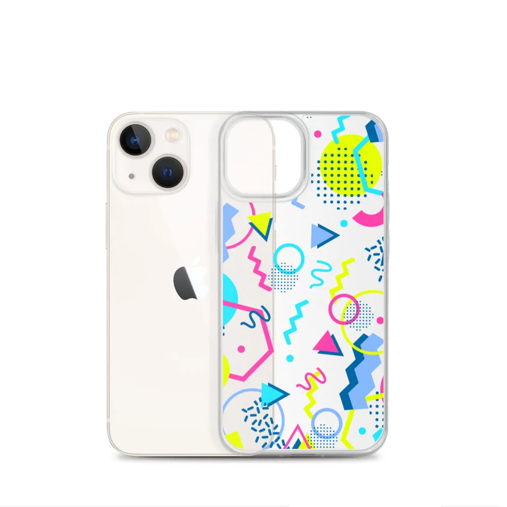 80s Geometric Colorful iPhone 15 14 13 12 Pro Max Clear Case, 1980s Pop Art Print Cute Aesthetic iPhone 11 Mini SE XS XR X 7 8 Cell Phone