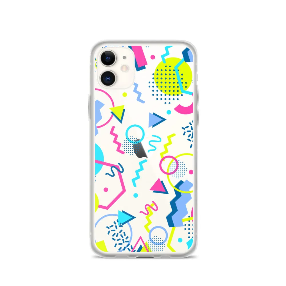 80s Geometric Colorful iPhone 15 14 13 12 Pro Max Clear Case, 1980s Pop Art Print Cute Aesthetic iPhone 11 Mini SE XS XR X 7 8 Cell Phone