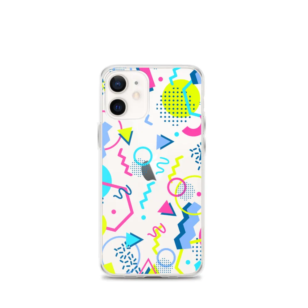 80s Geometric Colorful iPhone 15 14 13 12 Pro Max Clear Case, 1980s Pop Art Print Cute Aesthetic iPhone 11 Mini SE XS XR X 7 8 Cell Phone