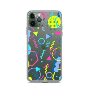 80s Geometric Colorful iPhone 15 14 13 12 Pro Max Clear Case, 1980s Pop Art Print Cute Aesthetic iPhone 11 Mini SE XS XR X 7 8 Cell Phone