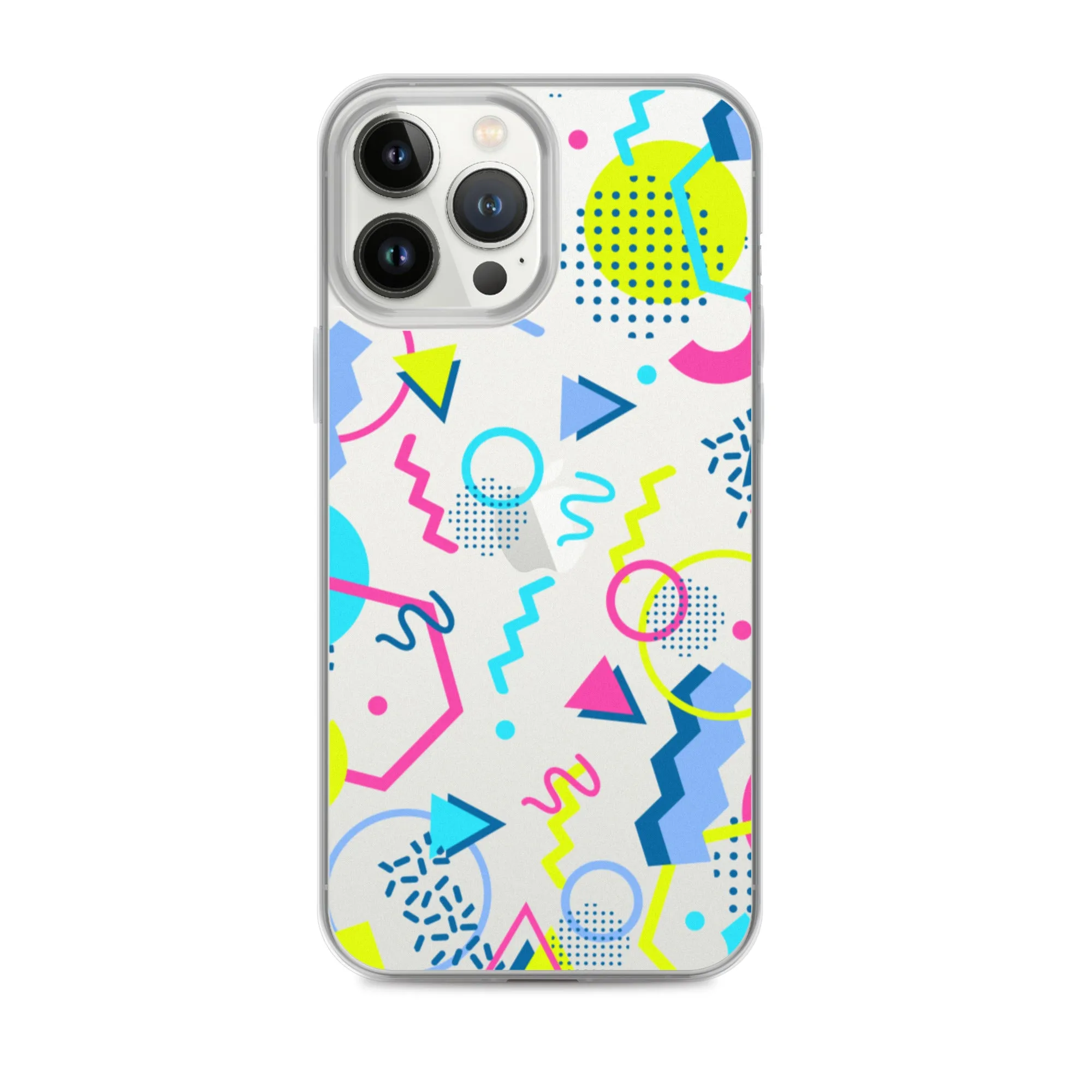 80s Geometric Colorful iPhone 15 14 13 12 Pro Max Clear Case, 1980s Pop Art Print Cute Aesthetic iPhone 11 Mini SE XS XR X 7 8 Cell Phone