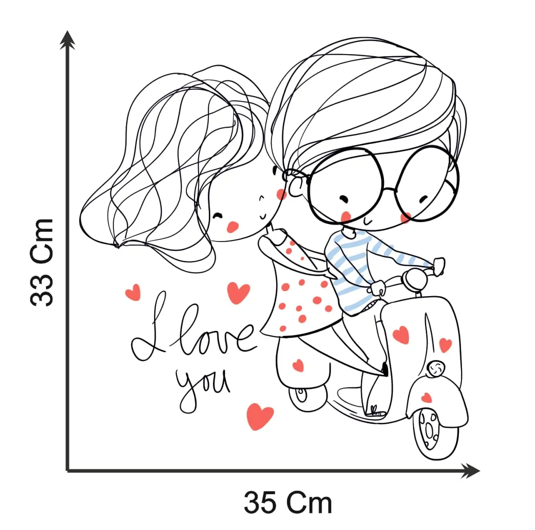 Akki World Couple Cycling Romantic Wall Sticker for Kids Room, Restaurant, Cafe, Kitchen, Bedroom, Living Room (Size - 33 Cm X 35 Cm)