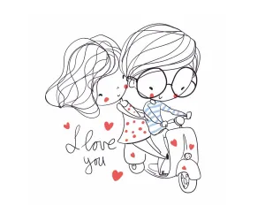 Akki World Couple Cycling Romantic Wall Sticker for Kids Room, Restaurant, Cafe, Kitchen, Bedroom, Living Room (Size - 33 Cm X 35 Cm)