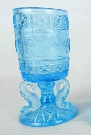 ANTIQUE TRIPLE DOLPHIN AQUA TOOTHPICK HOLDER
