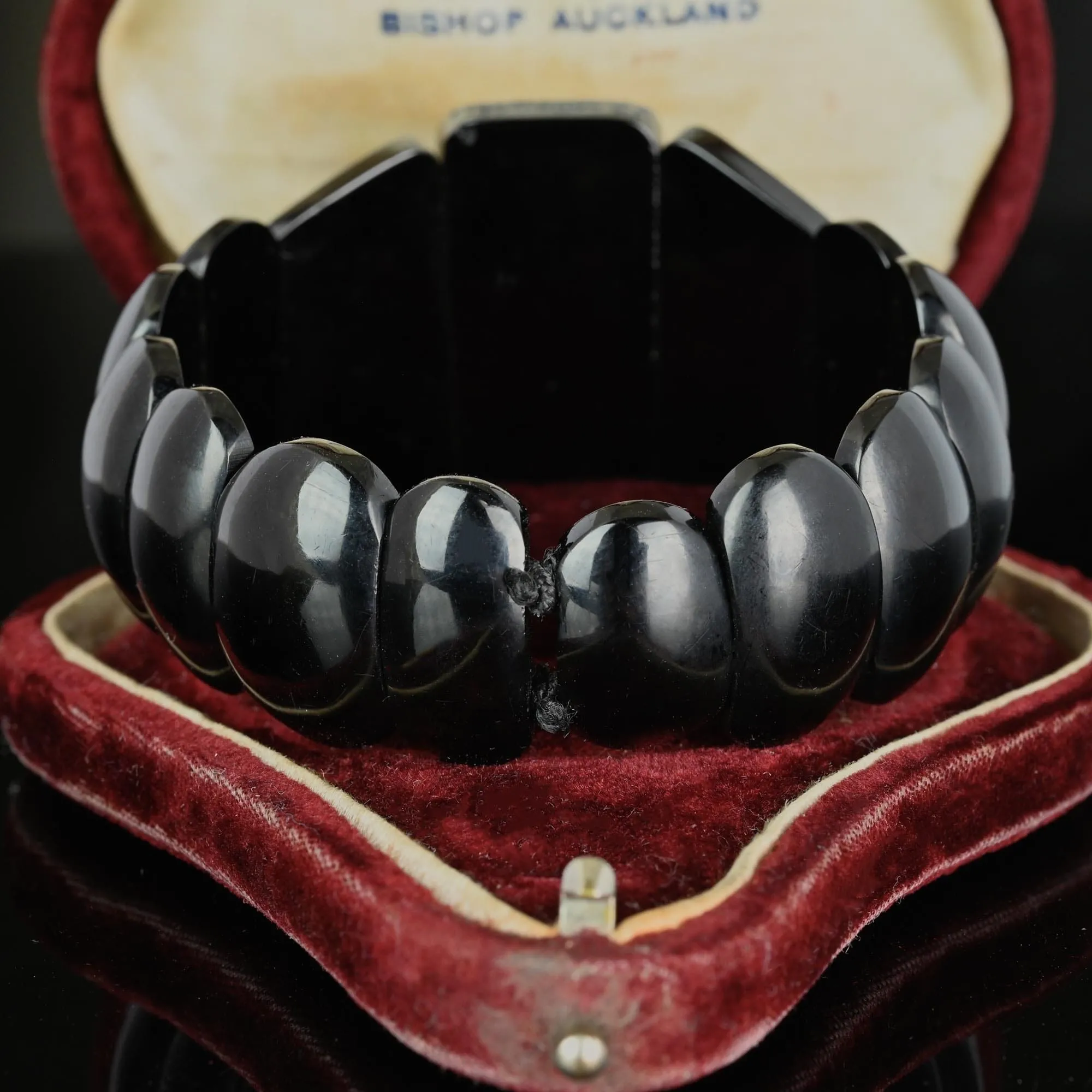 Antique Victorian Wide Carved Whitby Jet Bracelet