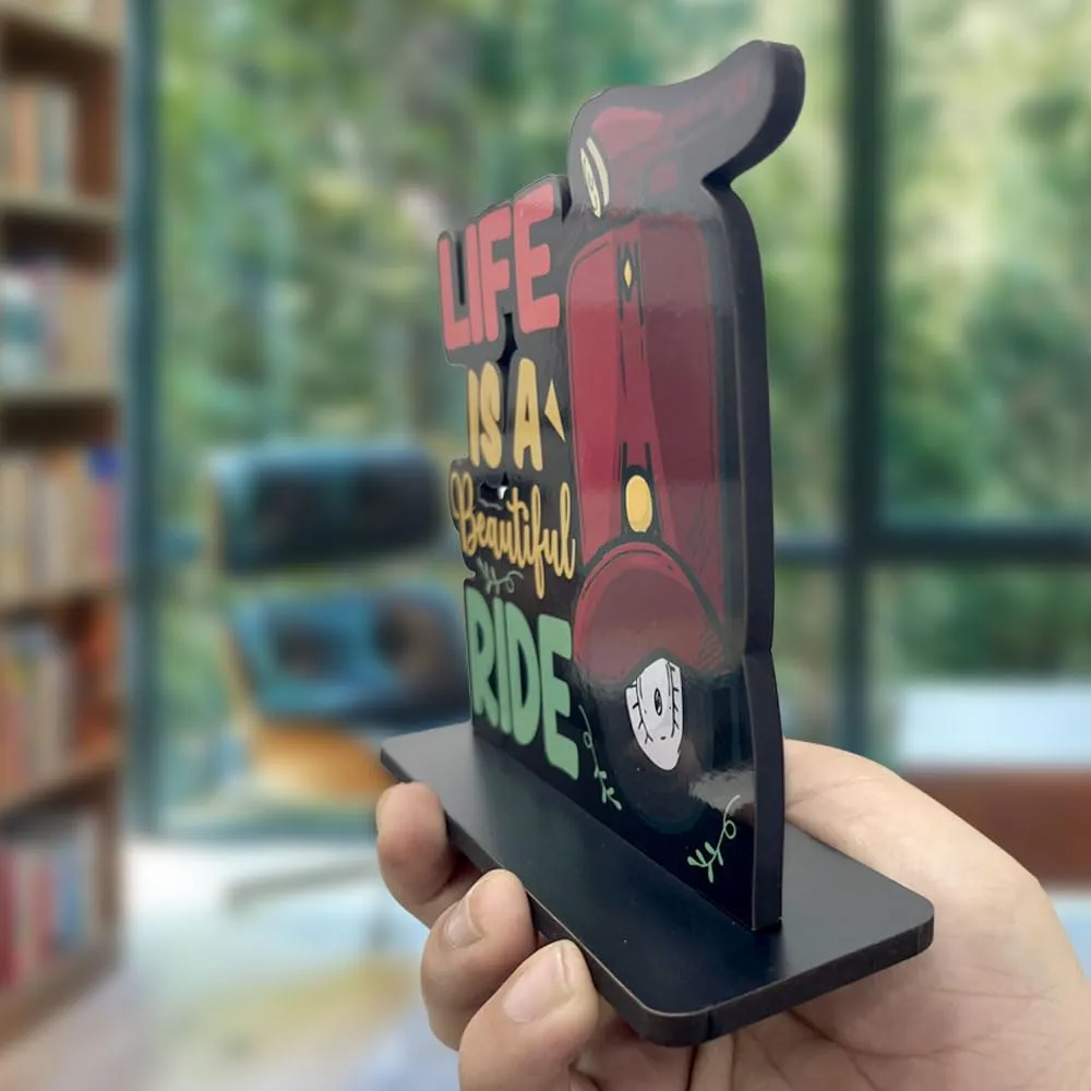 Art Vibes Wooden Idols And Figurine Life Is A Beautiful Ride Quotes Table Decor For Office Desk Showpiece|Home Decoration|Living Room|Modern Gifting Item(Sp_1116N)