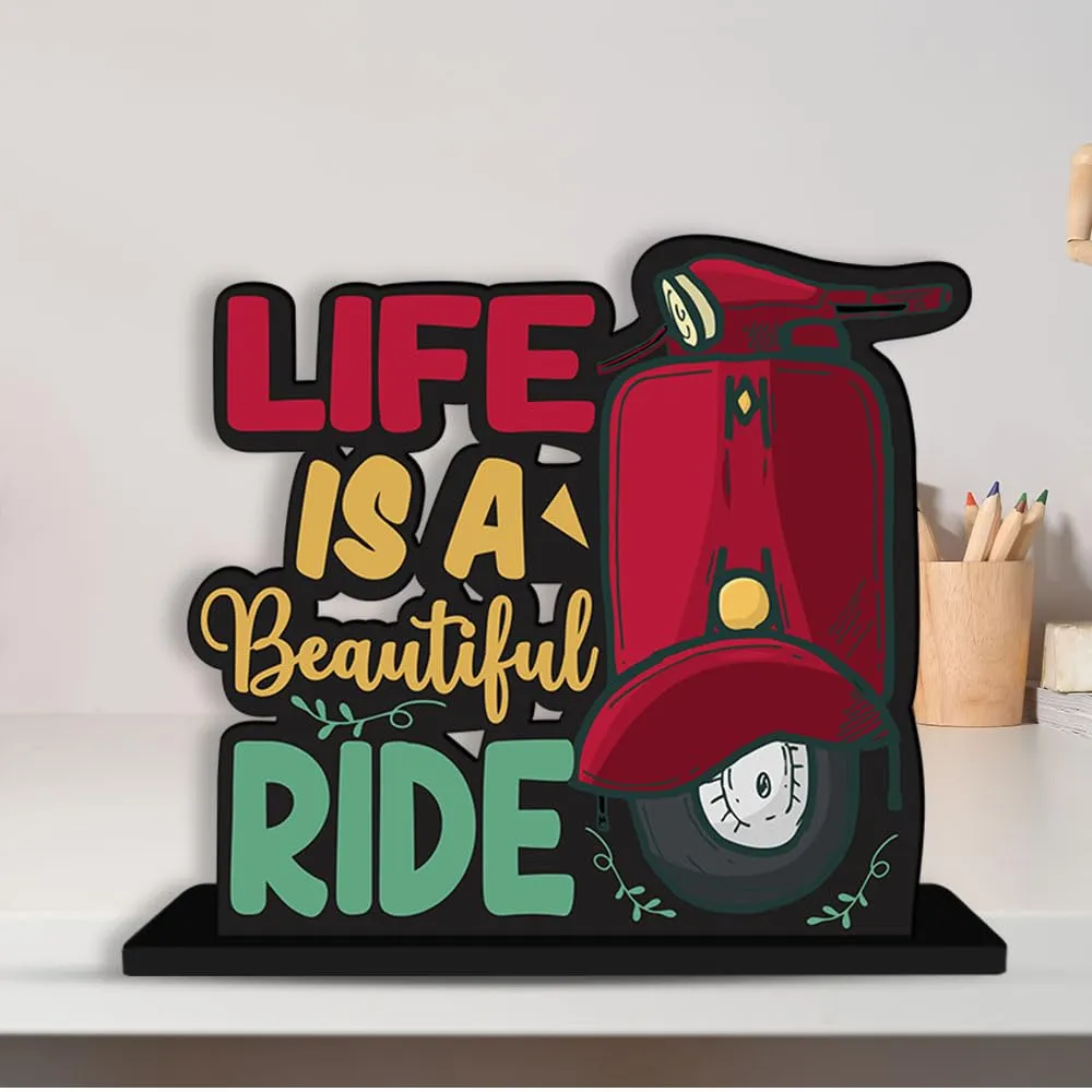 Art Vibes Wooden Idols And Figurine Life Is A Beautiful Ride Quotes Table Decor For Office Desk Showpiece|Home Decoration|Living Room|Modern Gifting Item(Sp_1116N)