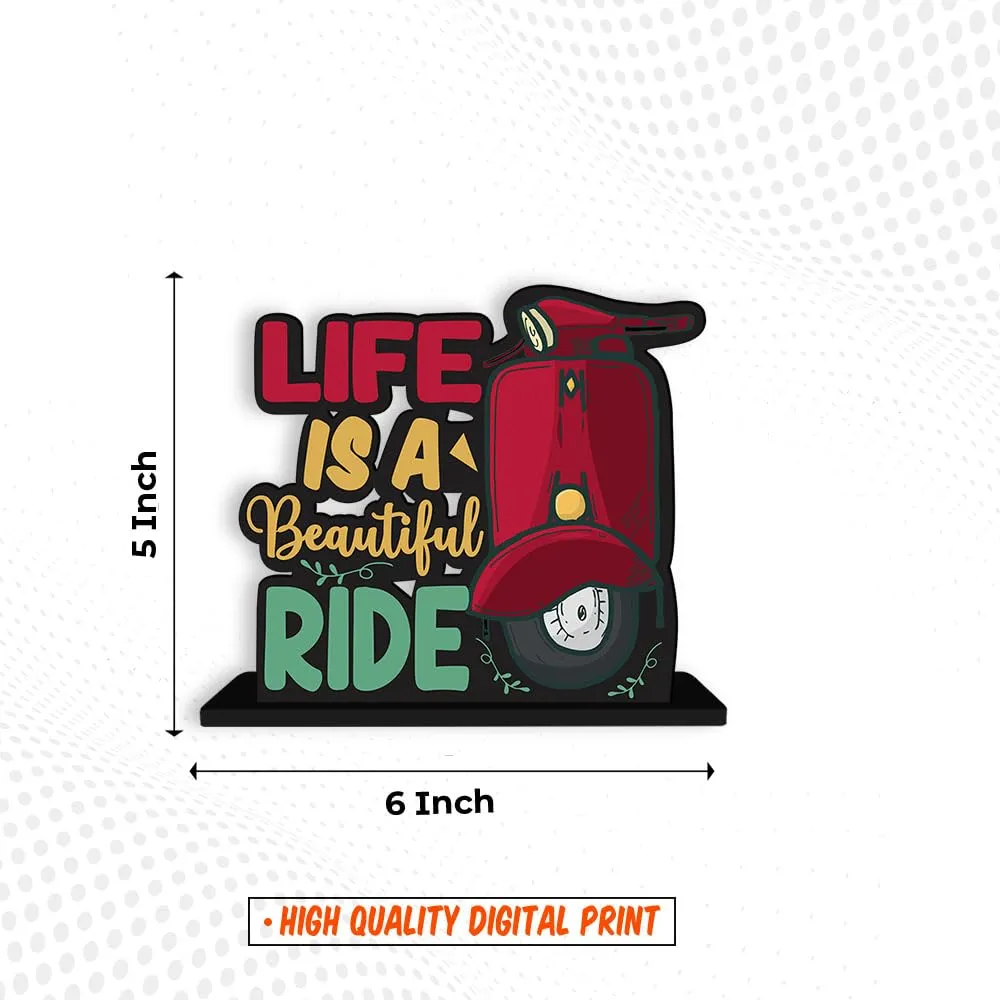 Art Vibes Wooden Idols And Figurine Life Is A Beautiful Ride Quotes Table Decor For Office Desk Showpiece|Home Decoration|Living Room|Modern Gifting Item(Sp_1116N)