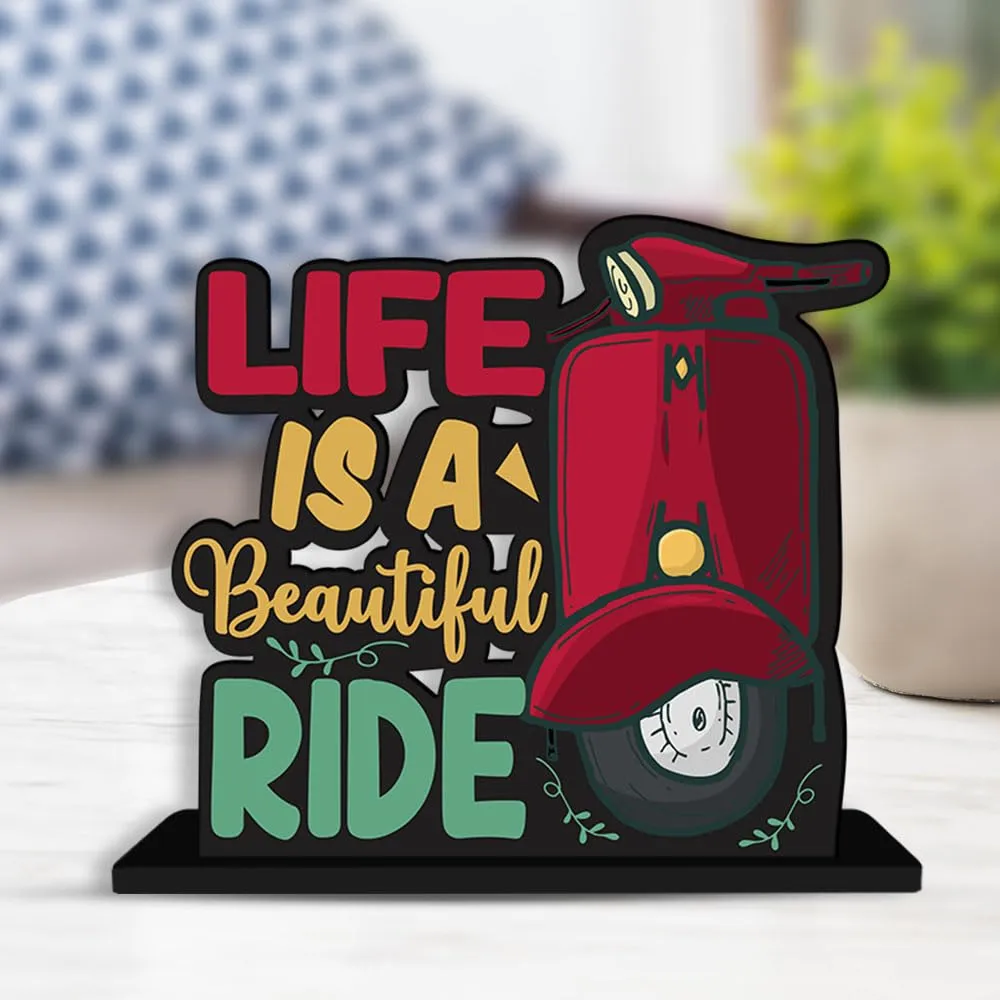 Art Vibes Wooden Idols And Figurine Life Is A Beautiful Ride Quotes Table Decor For Office Desk Showpiece|Home Decoration|Living Room|Modern Gifting Item(Sp_1116N)