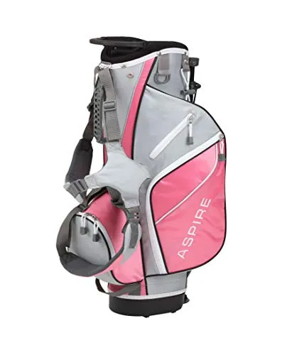 Aspire Golf Junior Plus Complete Golf Club Set for Children, Kids - 5 Age Groups Boys and Girls - Right Hand, Real Girls Junior Golf Bag, Kids Golf Clubs Set (Pink Ages 5-6)