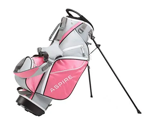 Aspire Golf Junior Plus Complete Golf Club Set for Children, Kids - 5 Age Groups Boys and Girls - Right Hand, Real Girls Junior Golf Bag, Kids Golf Clubs Set (Pink Ages 5-6)