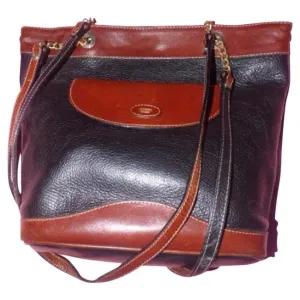 Bally Vintage Pursesdesigner Purses Black With Brown Leather Satchel