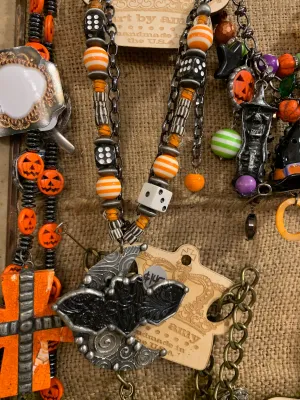 Batty Dice Bat and Moon Art By Amy Necklace