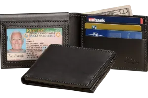 Black Premium Leather Bifold Wallet with Flip Up ID Window