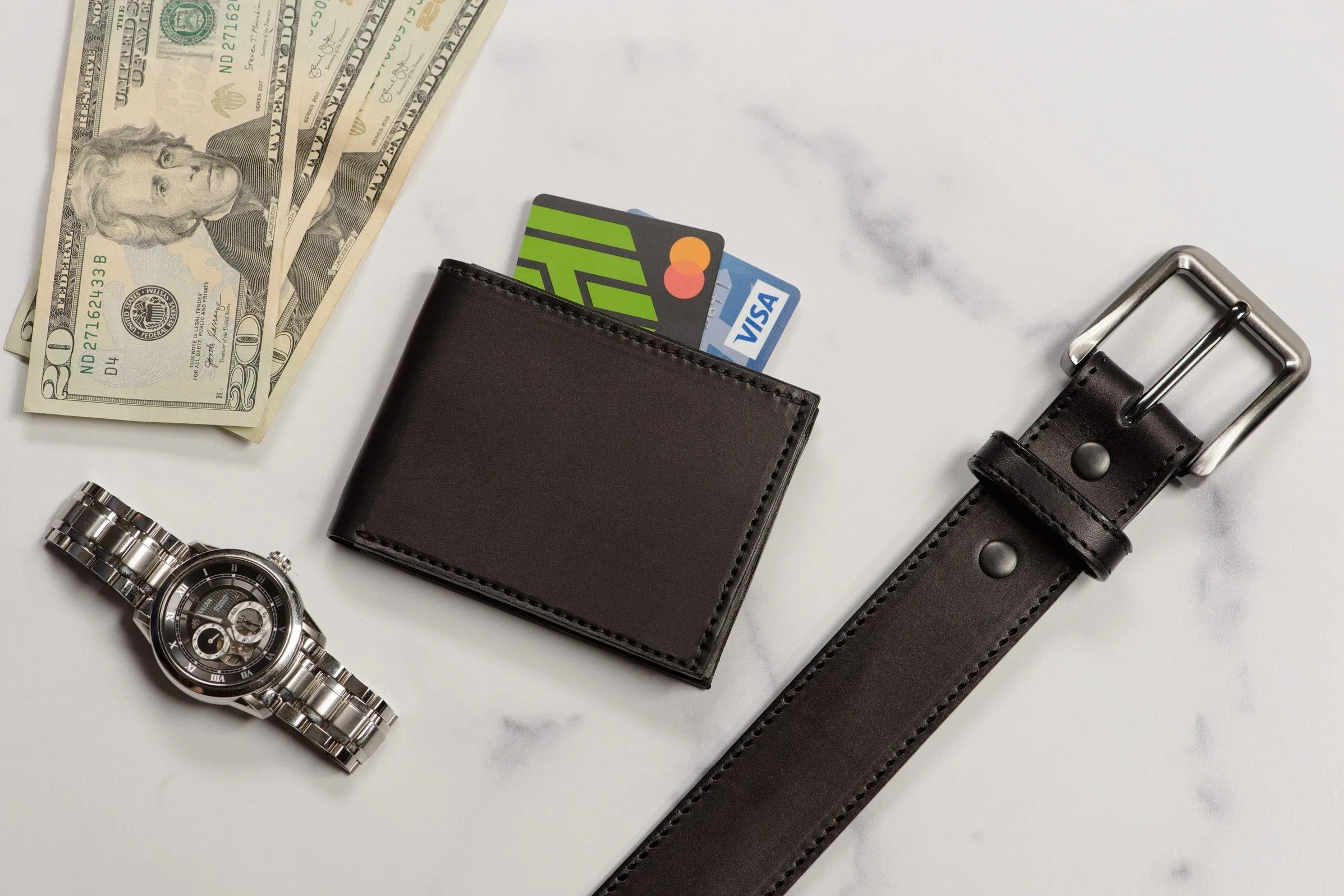 Black Premium Leather Bifold Wallet with Flip Up ID Window