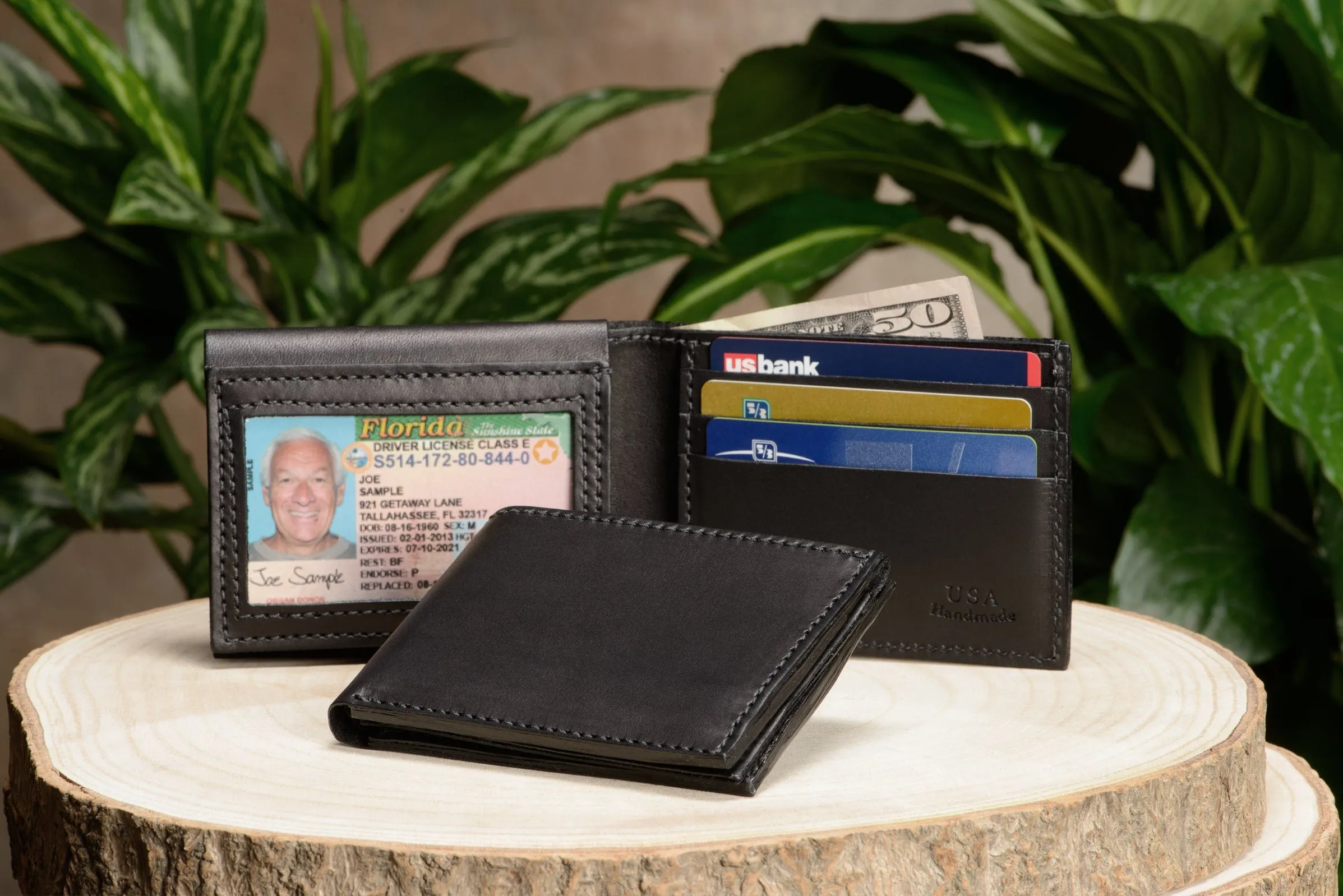 Black Premium Leather Bifold Wallet with Flip Up ID Window