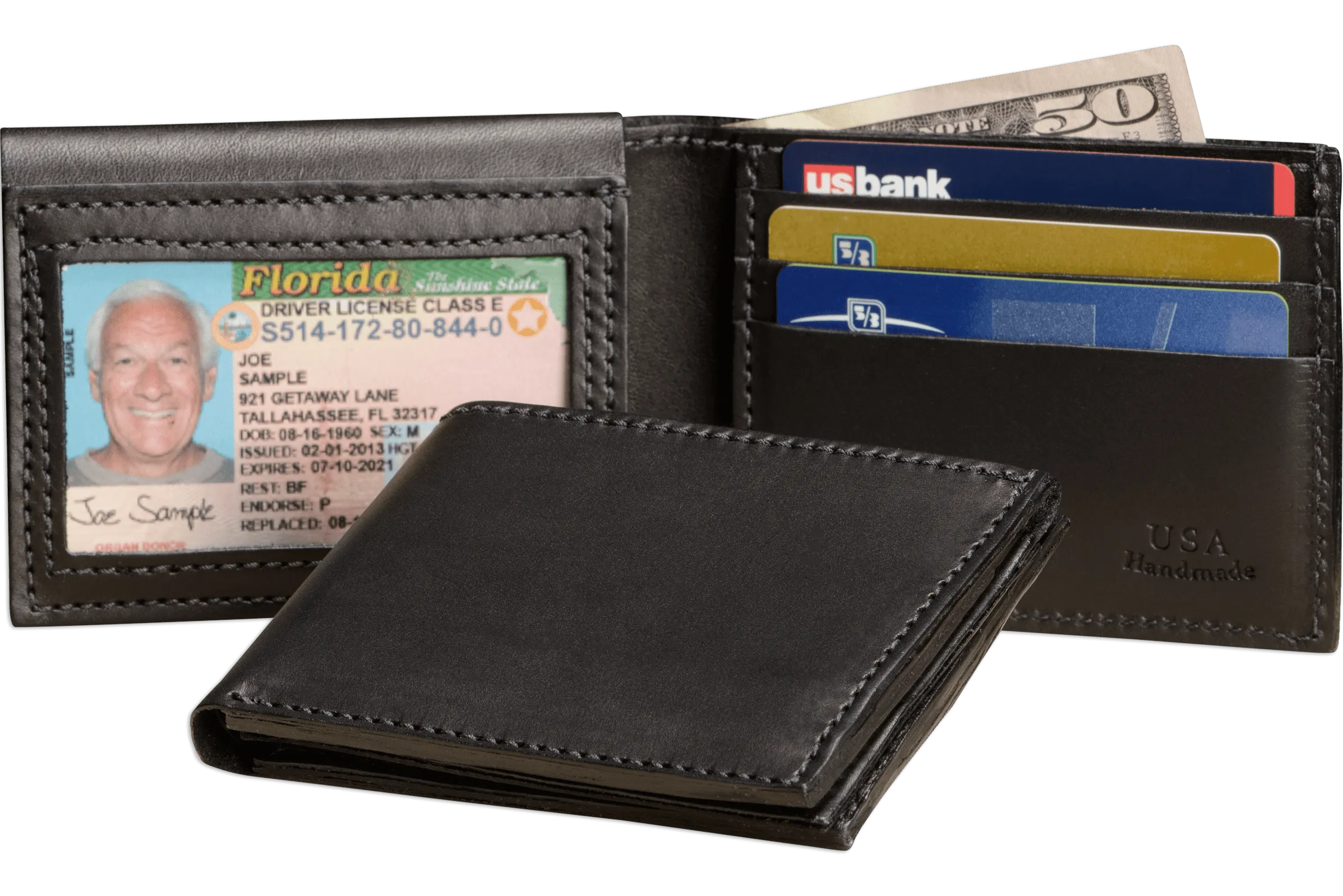 Black Premium Leather Bifold Wallet with Flip Up ID Window
