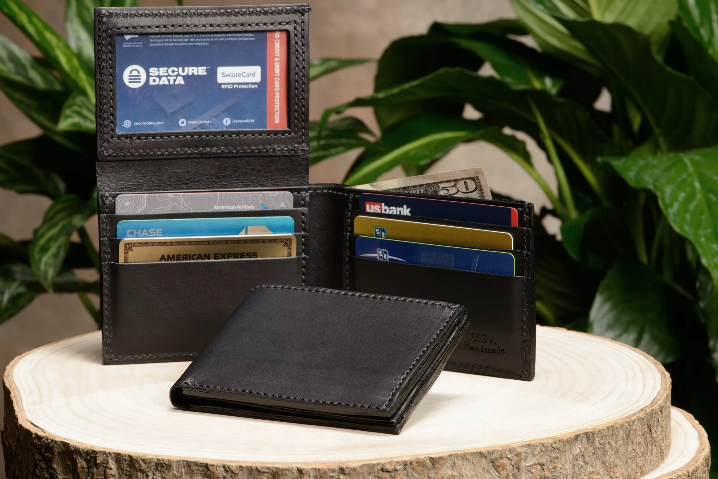Black Premium Leather Bifold Wallet with Flip Up ID Window