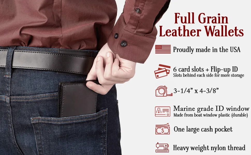 Black Premium Leather Bifold Wallet with Flip Up ID Window