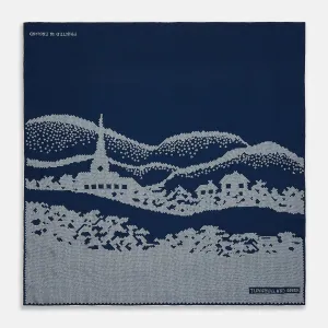 Blue Snowscape Motif Silk Extra Large Scarf