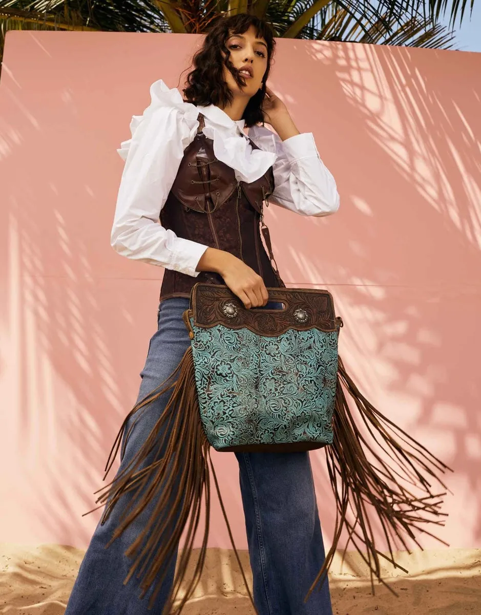 Blue Vine Hand Tooled Hand Tooled Purse