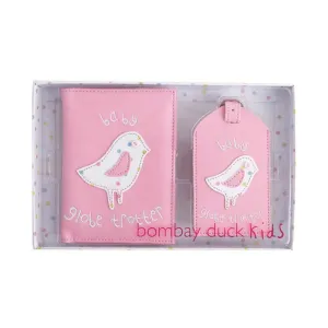 Bombay Duck - Baby Globe Trotter - Pink Passport Holder/Cover & Luggage Tag Gift Set - Printed Faux Leather