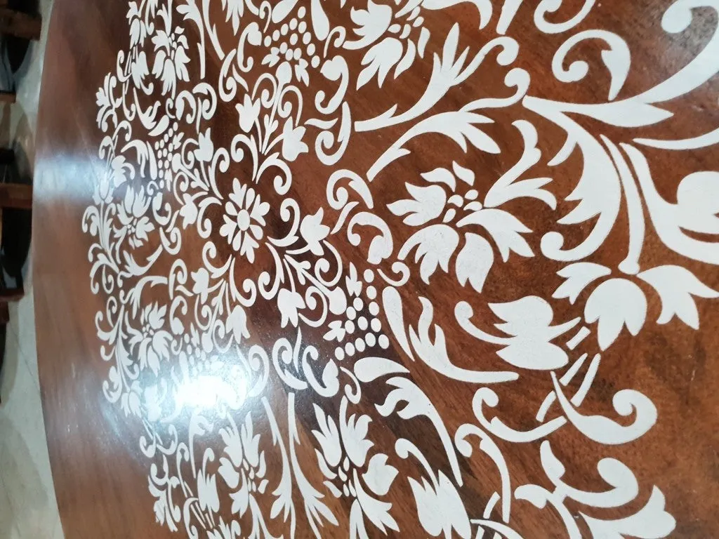 Bristol Bamileke Solid Carved Round Coffee Table Screen Print Brown 90x90x55cm
