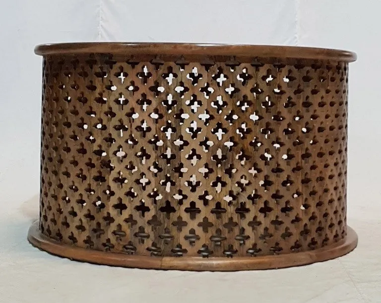 Bristol Bamileke Solid Carved Round Coffee Table Screen Print Brown 90x90x55cm