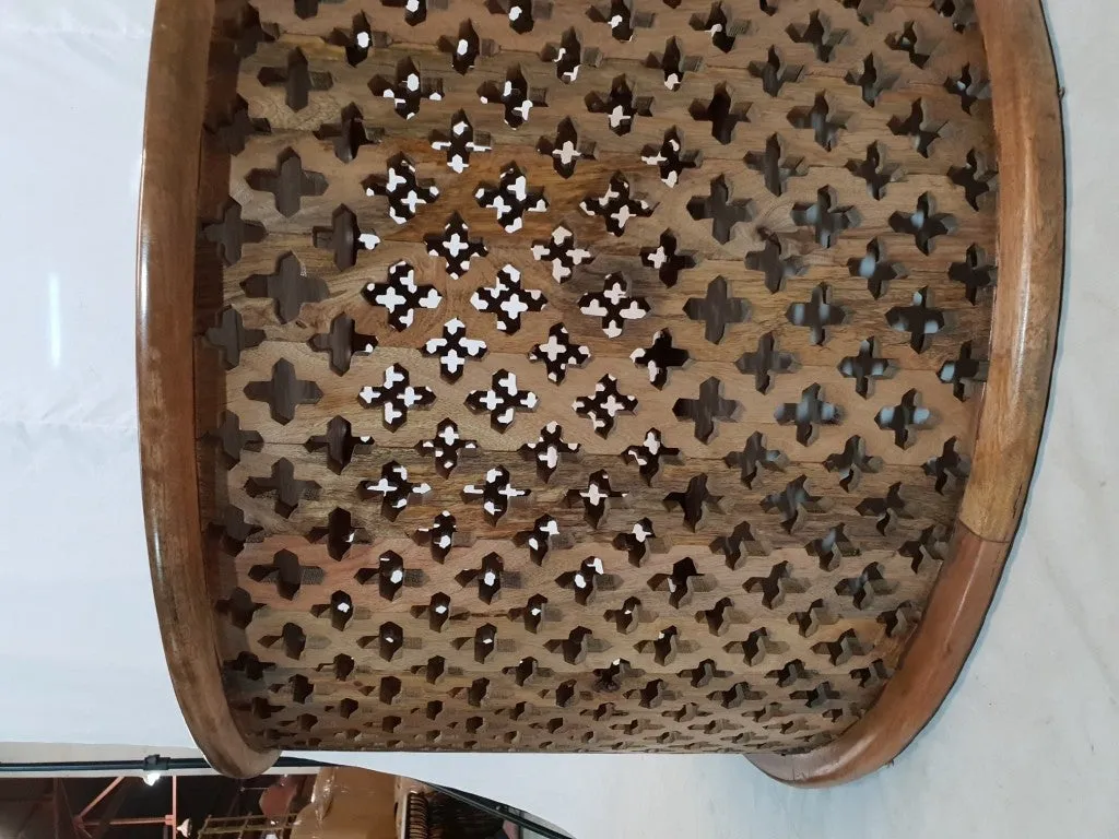 Bristol Bamileke Solid Carved Round Coffee Table Screen Print Brown 90x90x55cm