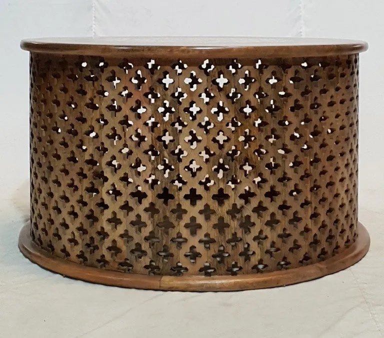 Bristol Bamileke Solid Carved Round Coffee Table Screen Print Brown 90x90x55cm