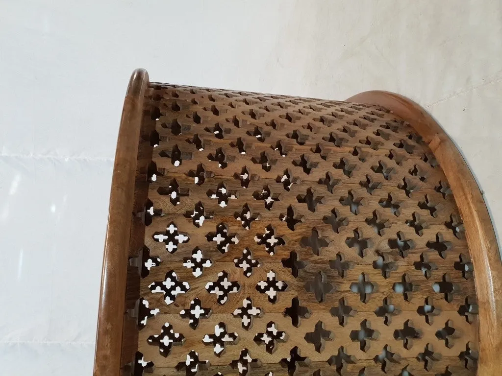 Bristol Bamileke Solid Carved Round Coffee Table Screen Print Brown 90x90x55cm
