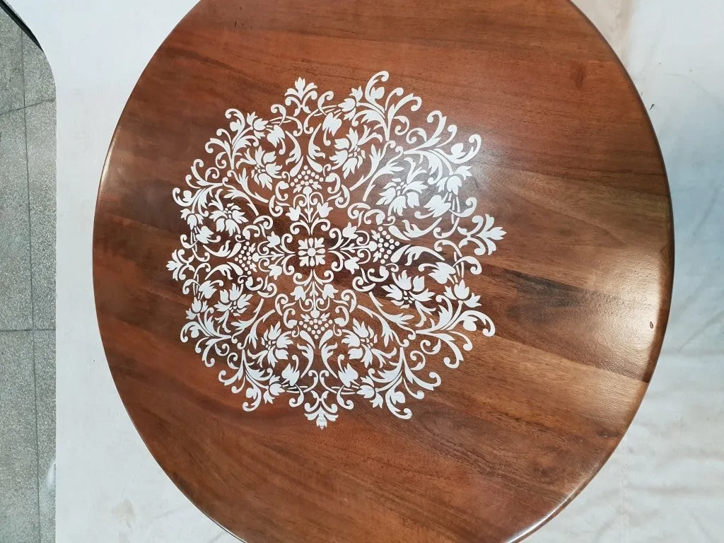 Bristol Bamileke Solid Carved Round Coffee Table Screen Print Brown 90x90x55cm