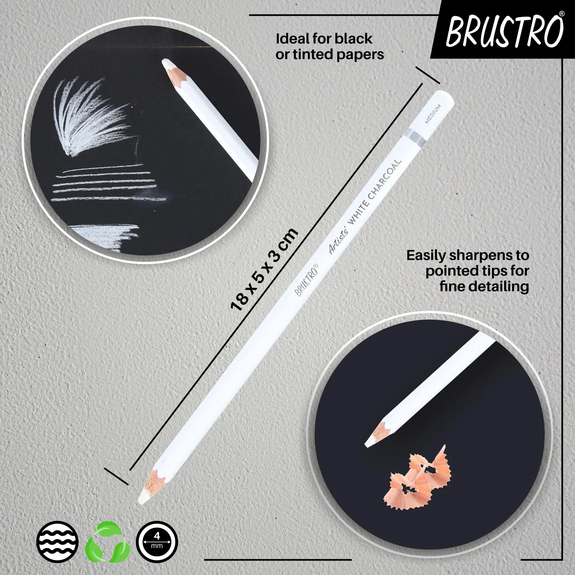 BRUSTRO Artists� B &W Coloured Pencils Set of 3 Whites and 3 Blacks