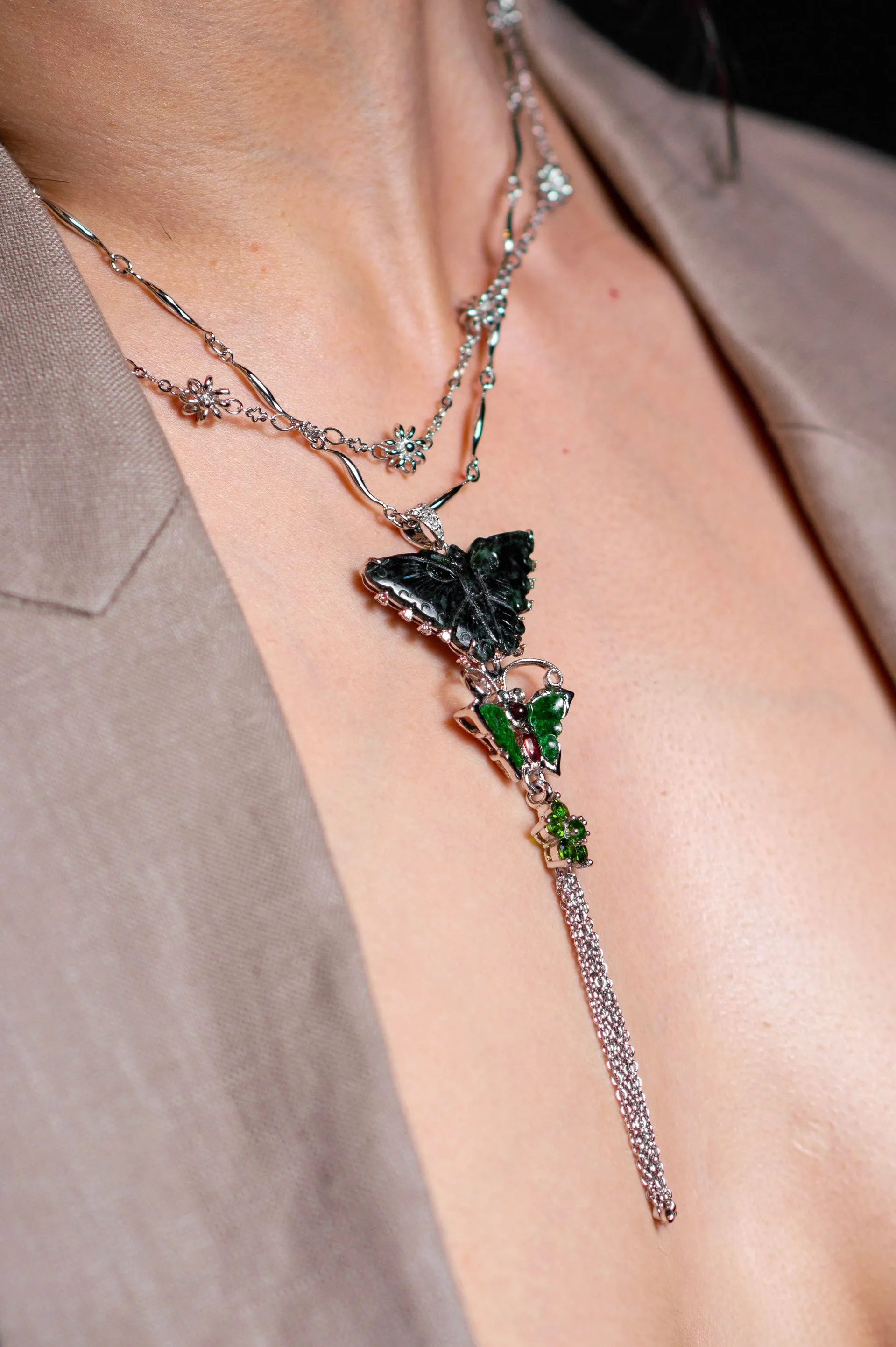 Butterfly Life Cycle Jade Art Pendant Necklace