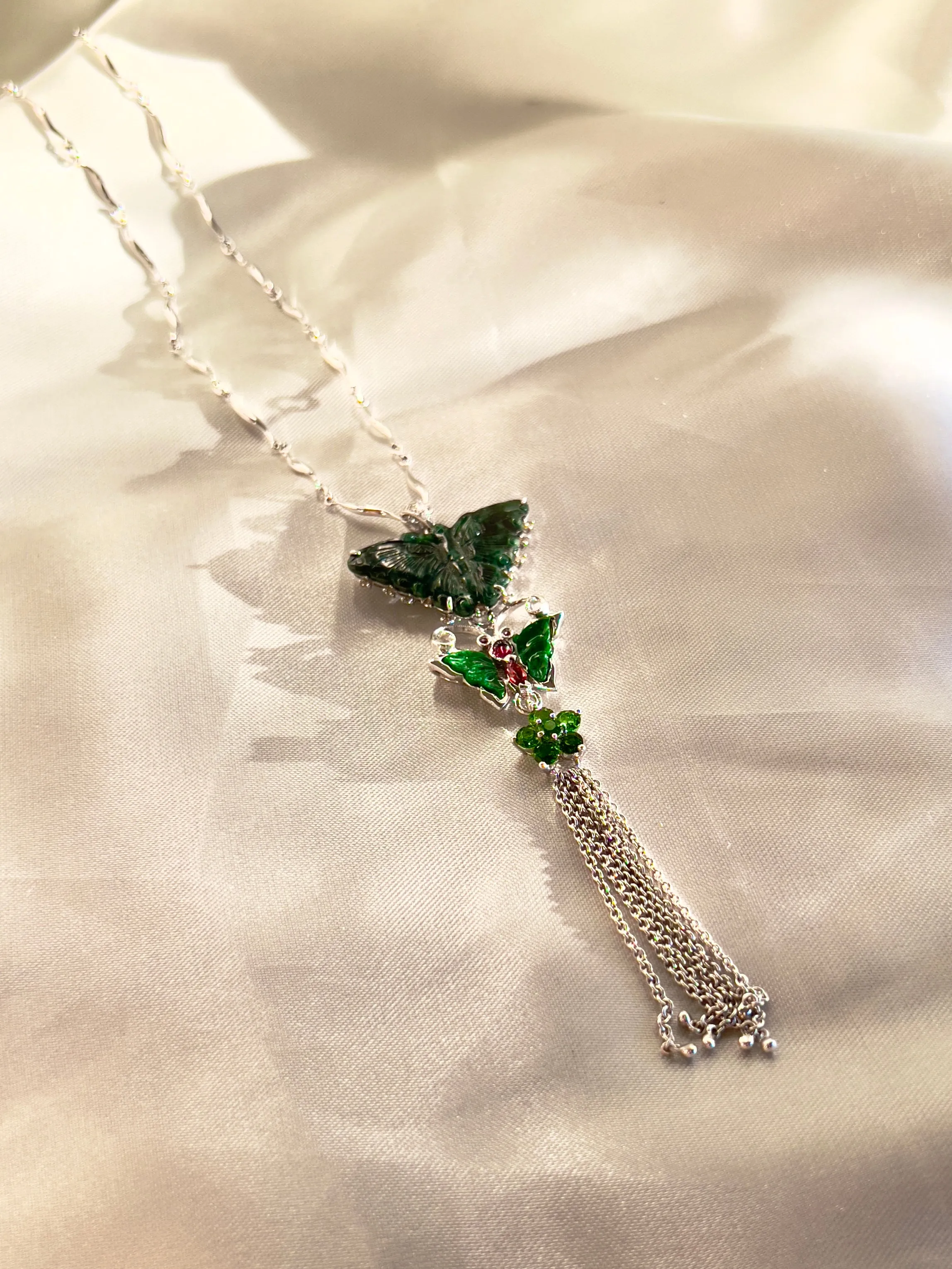 Butterfly Life Cycle Jade Art Pendant Necklace