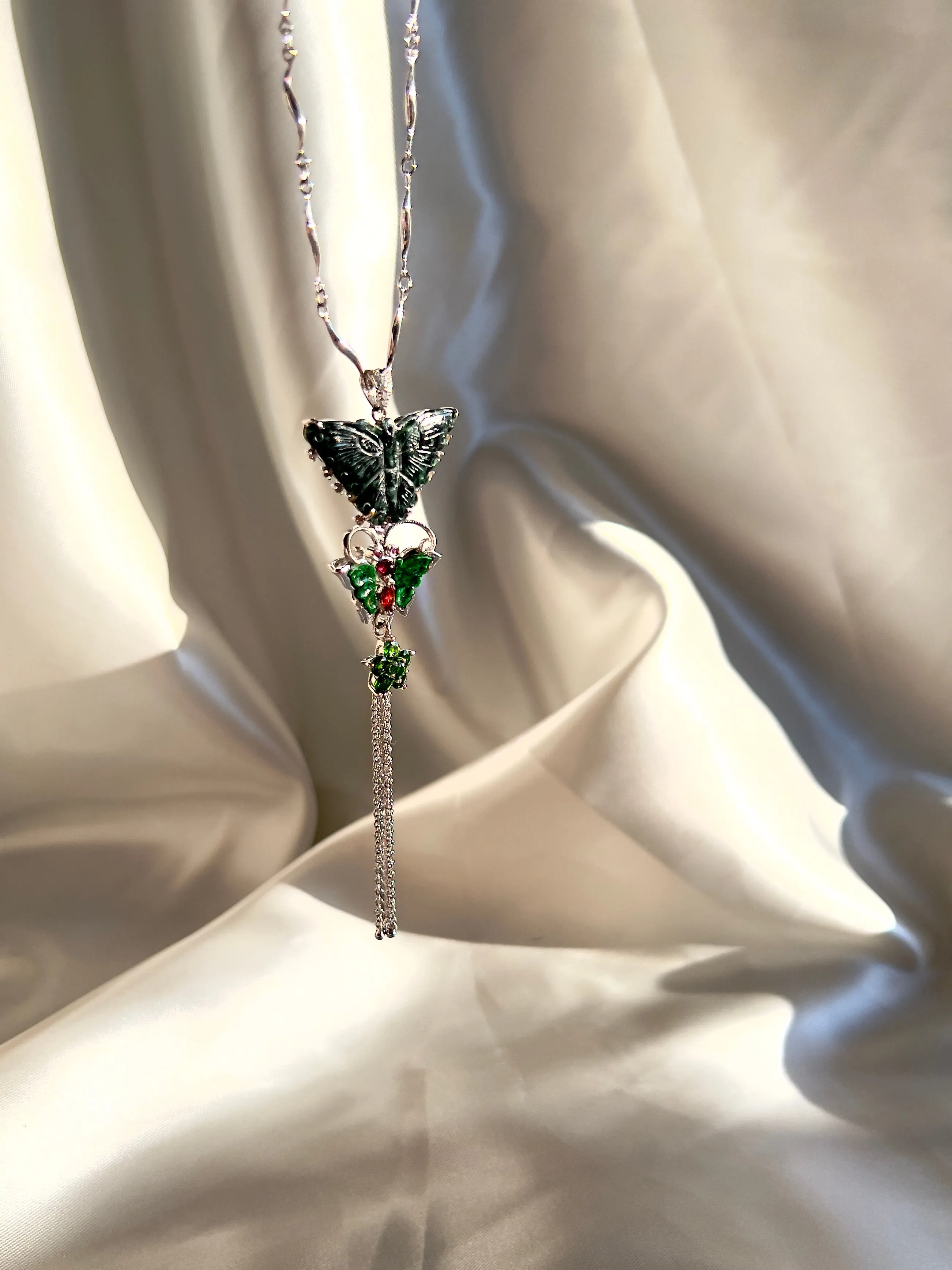 Butterfly Life Cycle Jade Art Pendant Necklace