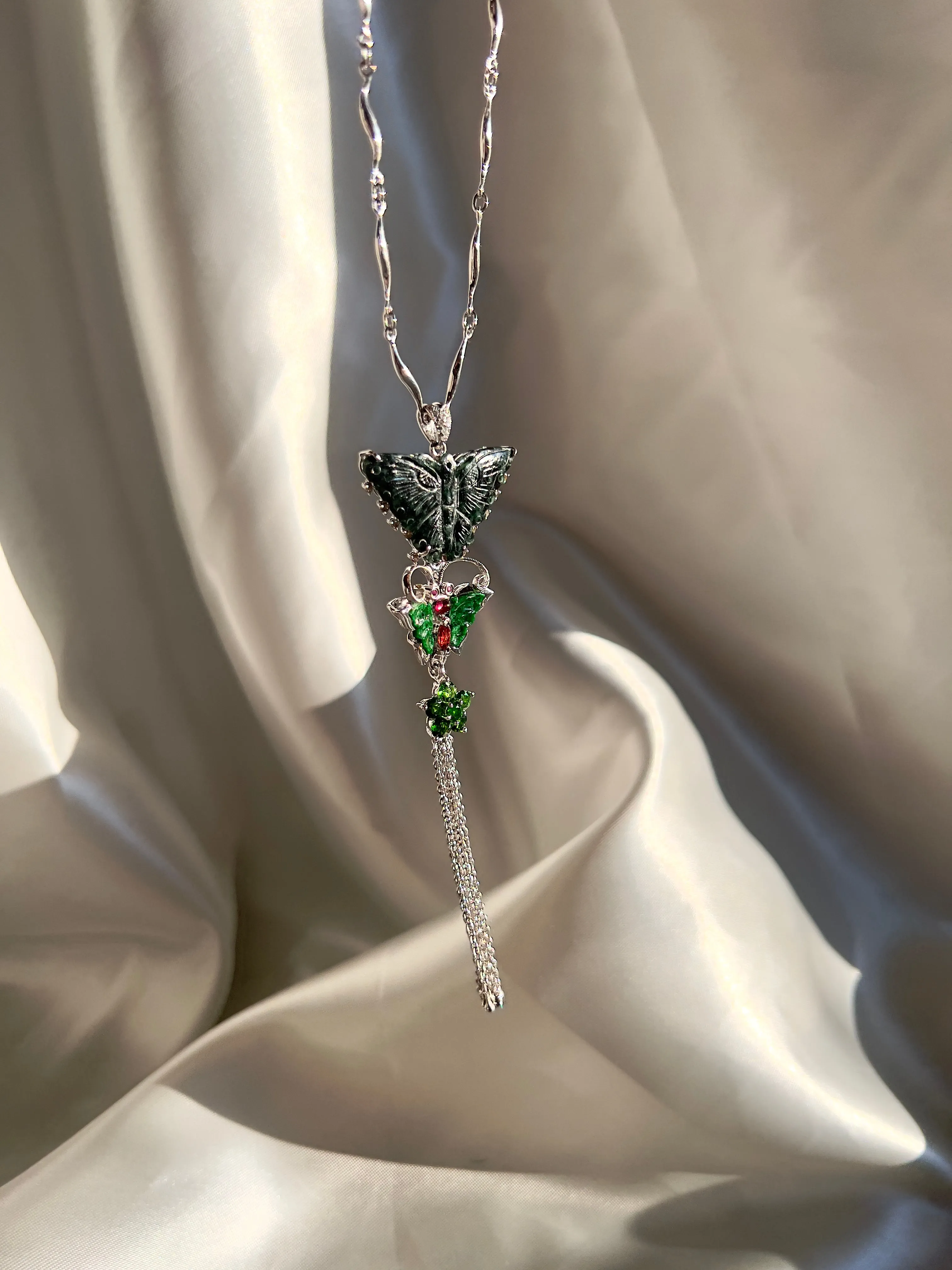 Butterfly Life Cycle Jade Art Pendant Necklace