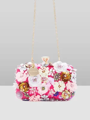 Caprese Ava Floral Clutch Box Small Magenta - Stylish Bag for Festive Events