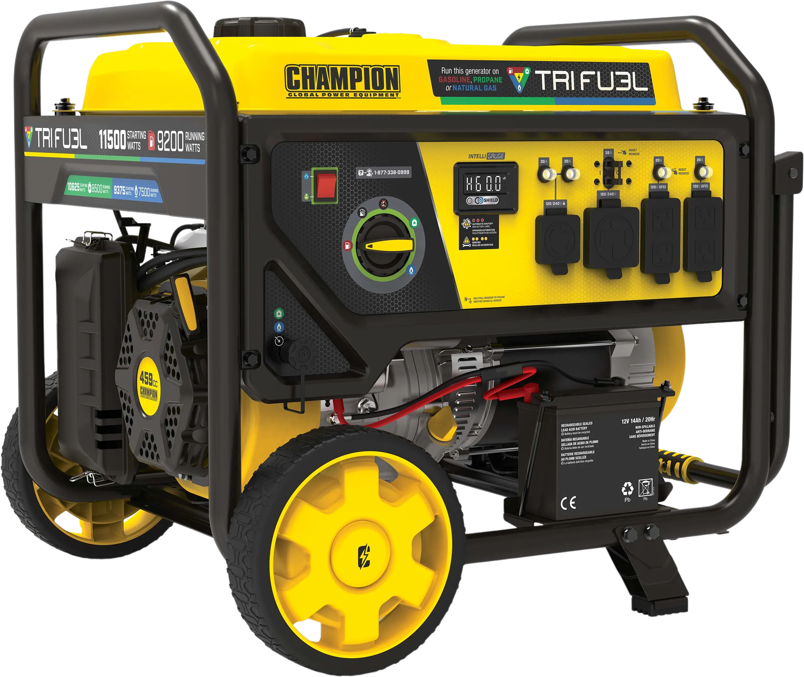 Champion 201412 9200W/11500W Generator Tri-Fuel Gas Propane Natural Gas 50 Amp CO Shield Electric Start New