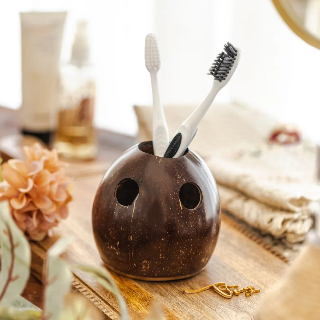 Coconut Shell Toothbrush Holder (Set of 1)