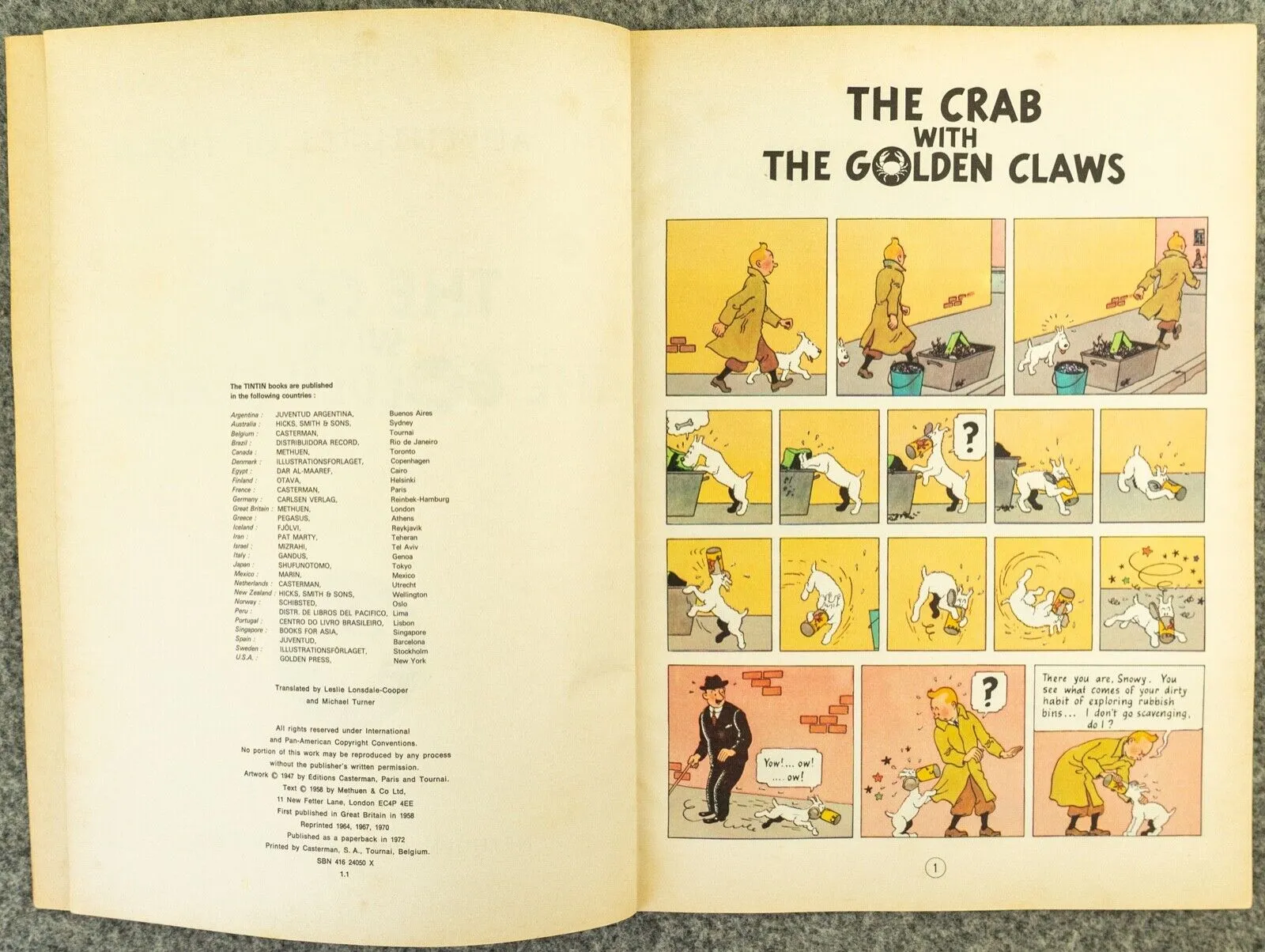 Crab with the Golden Claws Methuen 1972 1st UK Paperback Edition Rare Tintin Book Herge