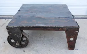 Dark Wood Cast Wheel Coffee Table Trolley