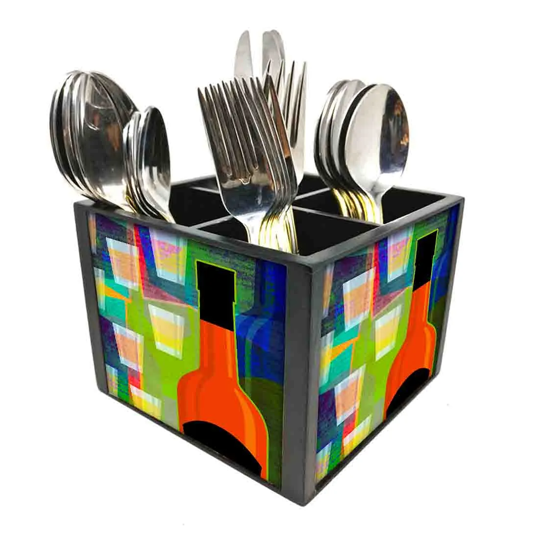Designer Cutlery Stand Holder - Bottles With Colorful Shades