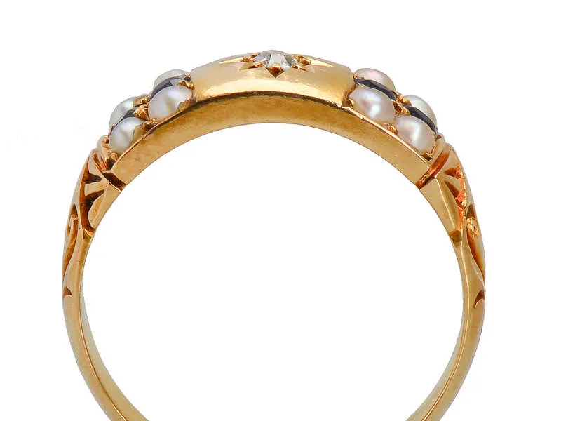 Edwardian Antique Pearl Sapphire Ring of 1904