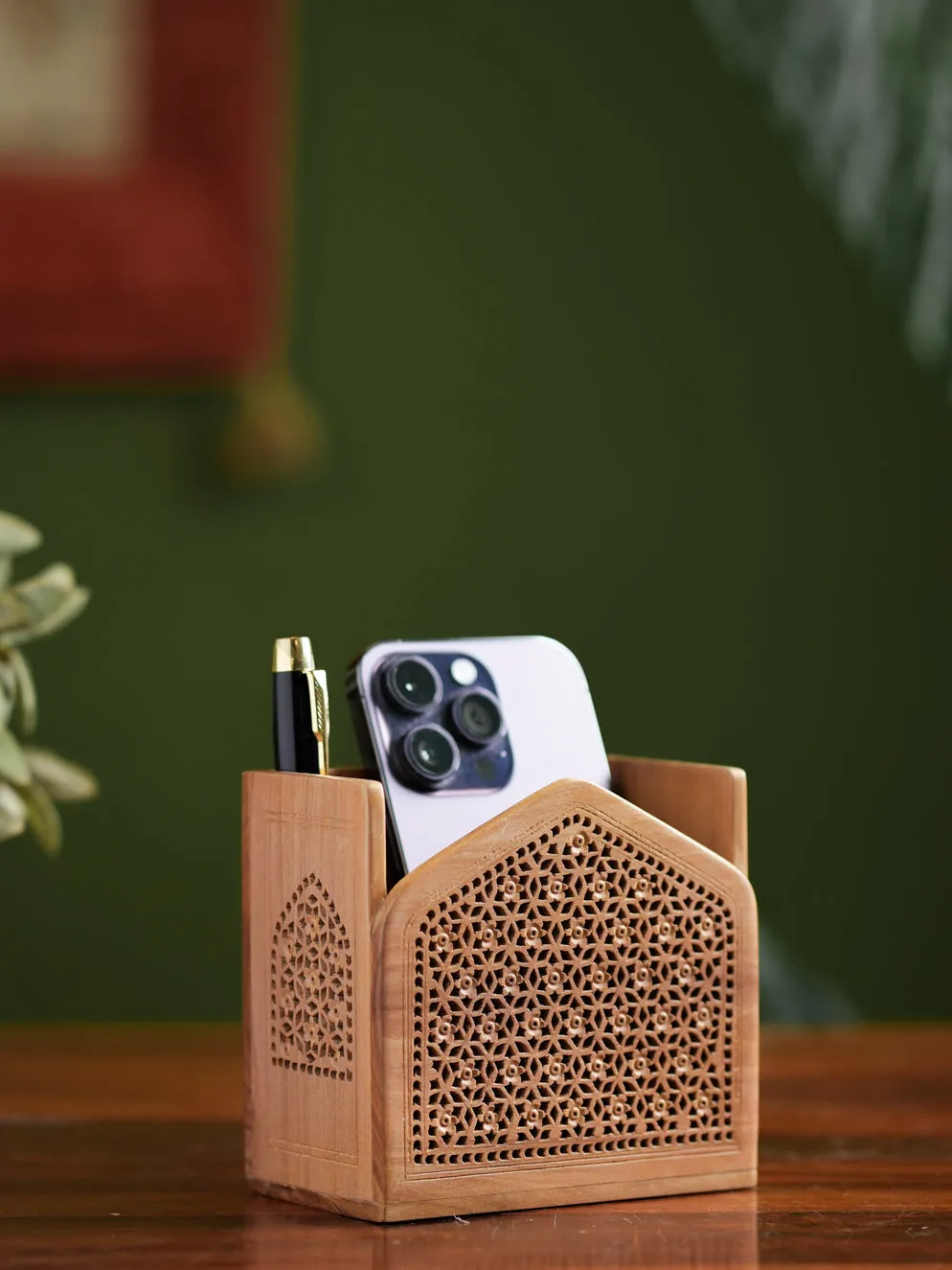 Exclusive Jaali Wood Craft Stationery Holder - Royal Ornate