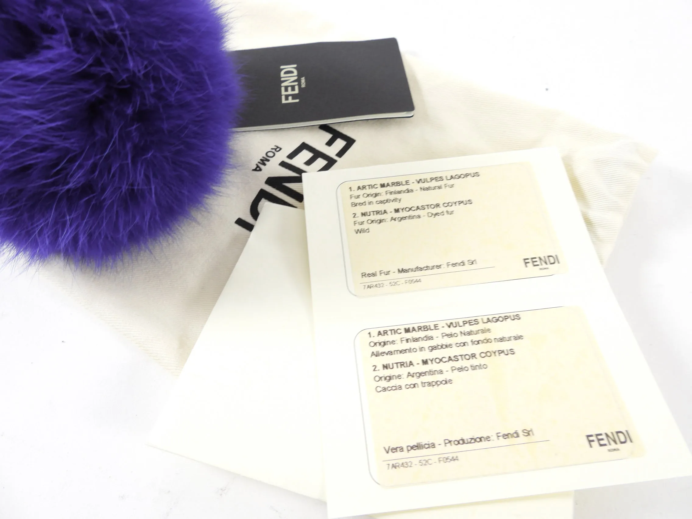 Fendi Purple Fox Fur Bag Bug Charm